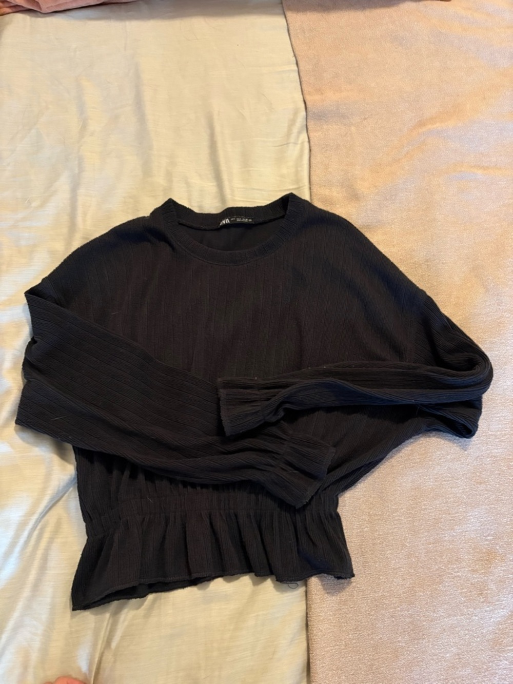 Zara Black Ribbed Long-Sleeve Peplum Sweater